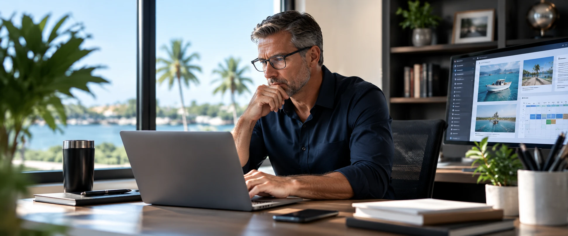 Professional working at his desk in a bright office