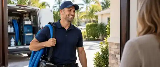 Home services team member with a service van