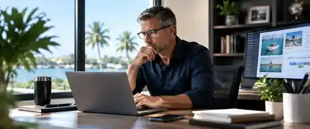 Laptop on a desk in a software company office